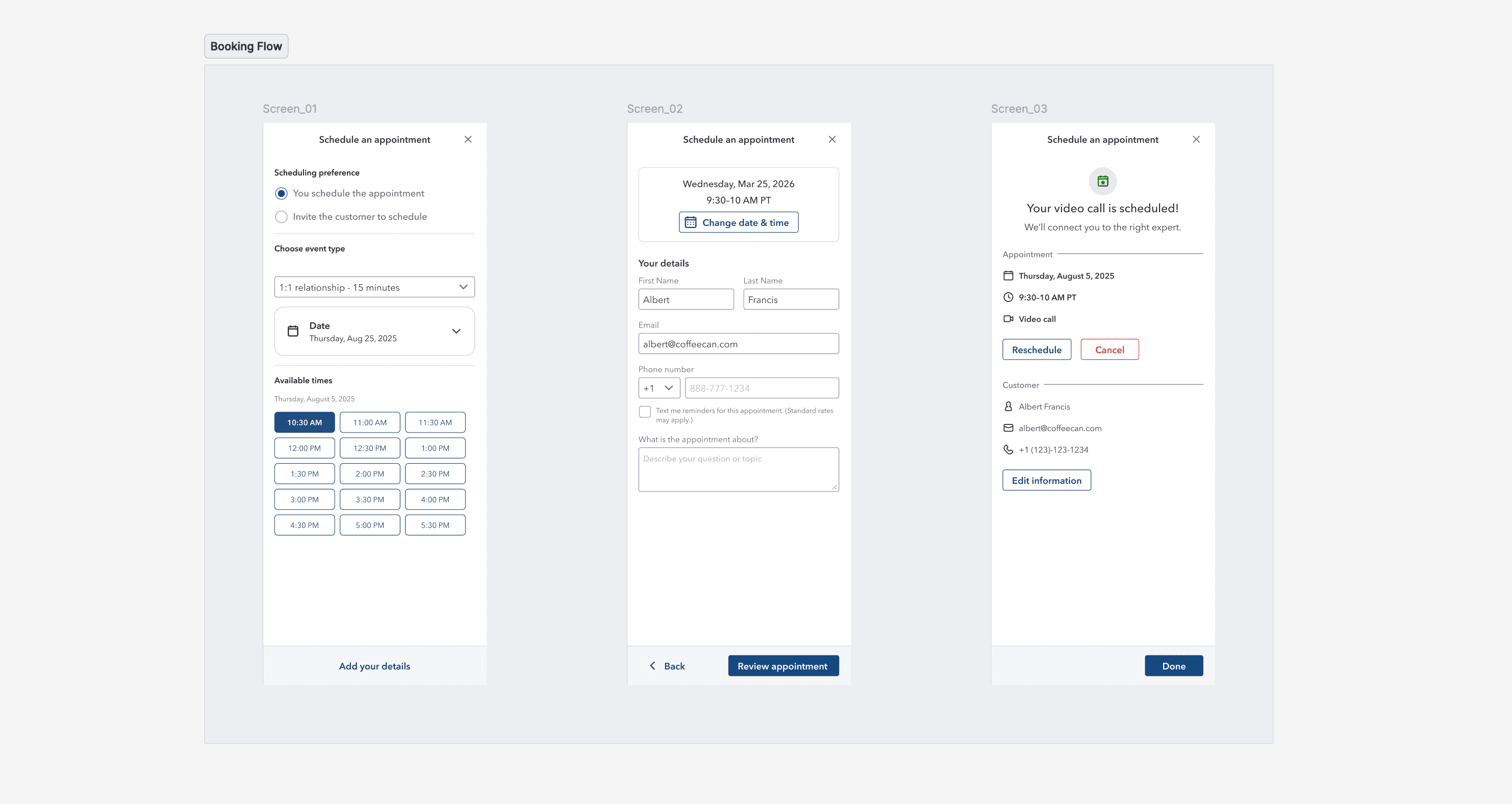 Intuit expert appointment platform screens
