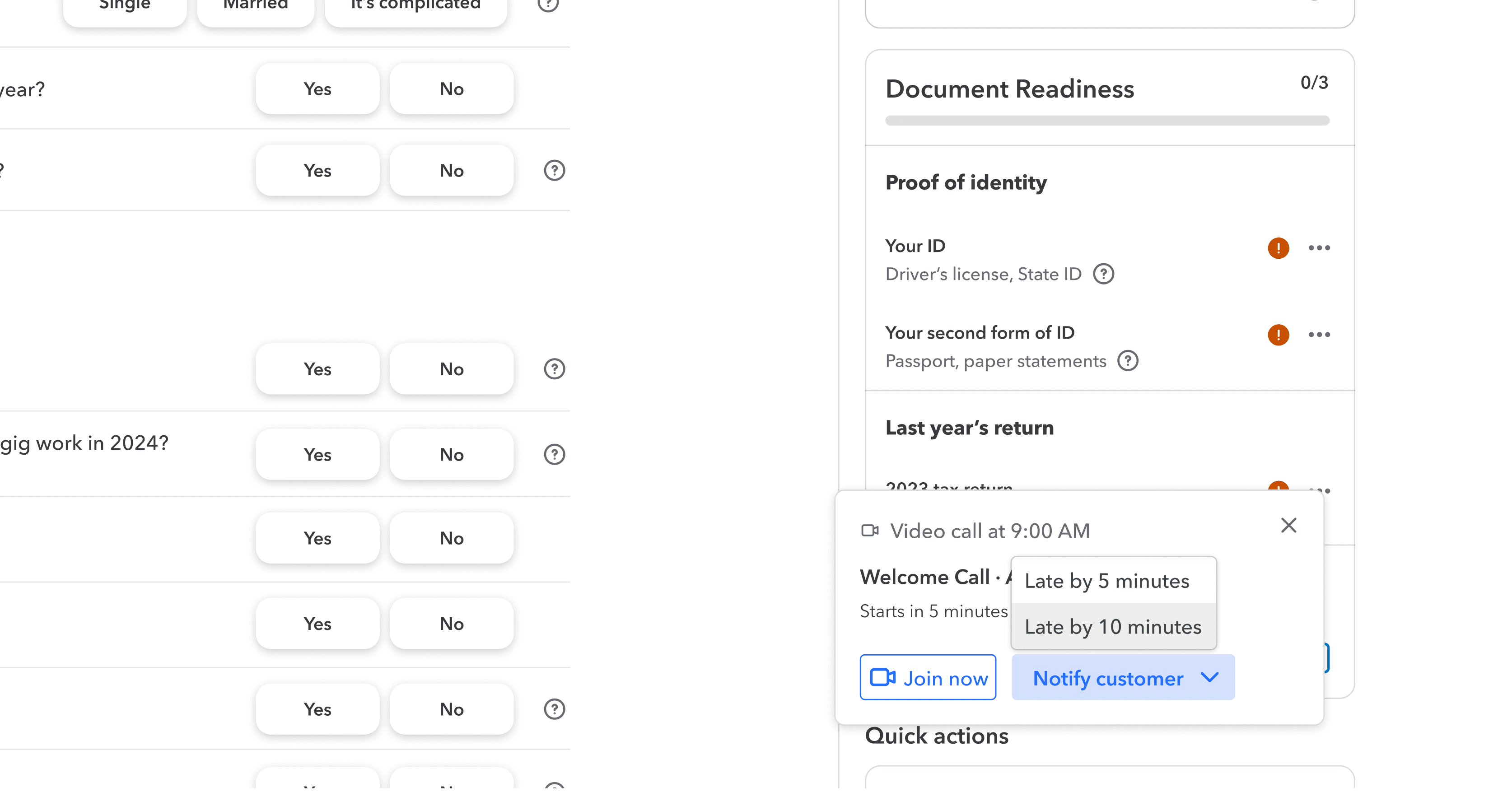 Intuit expert running-late notification flow