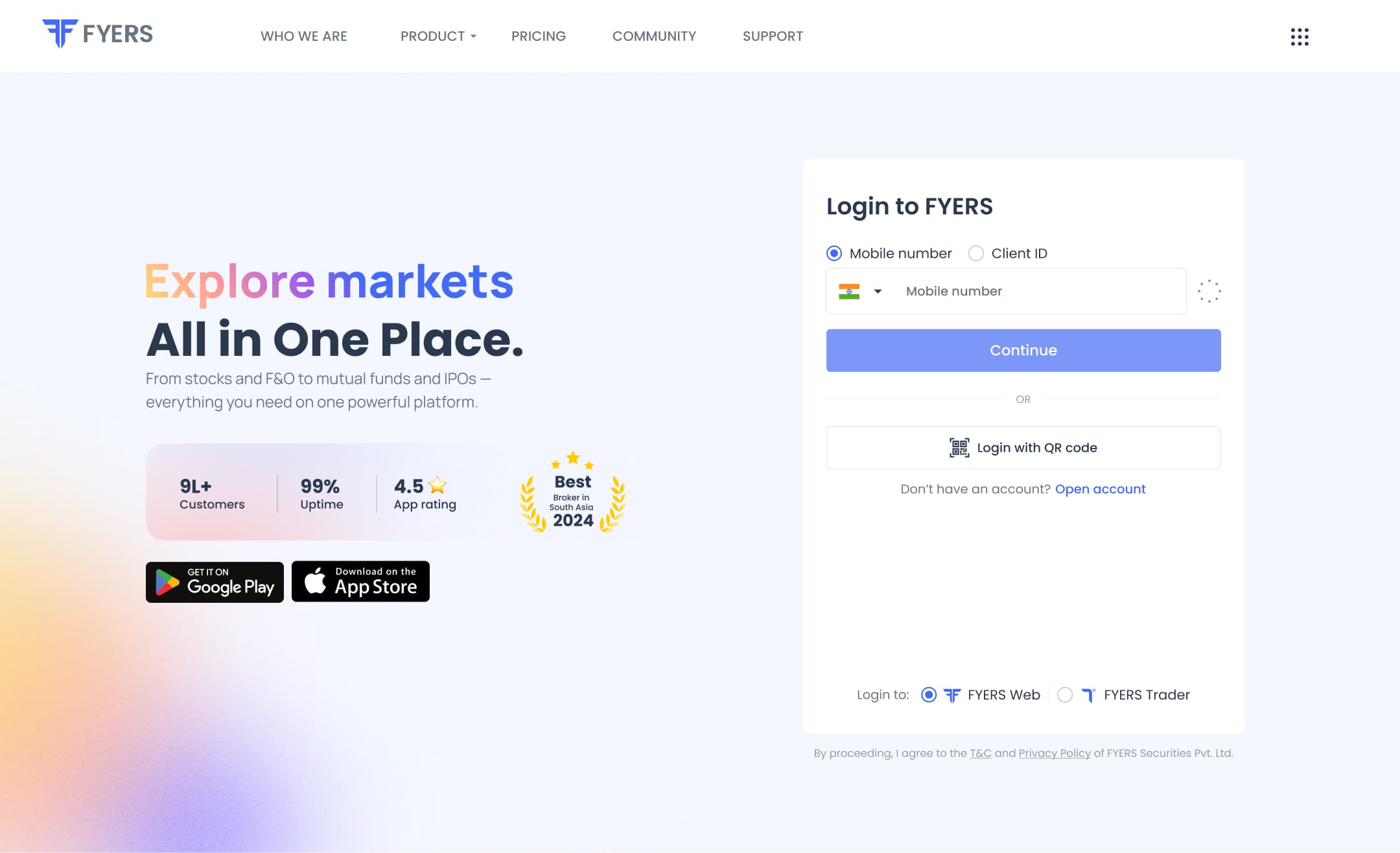 Previous FYERS product interface
