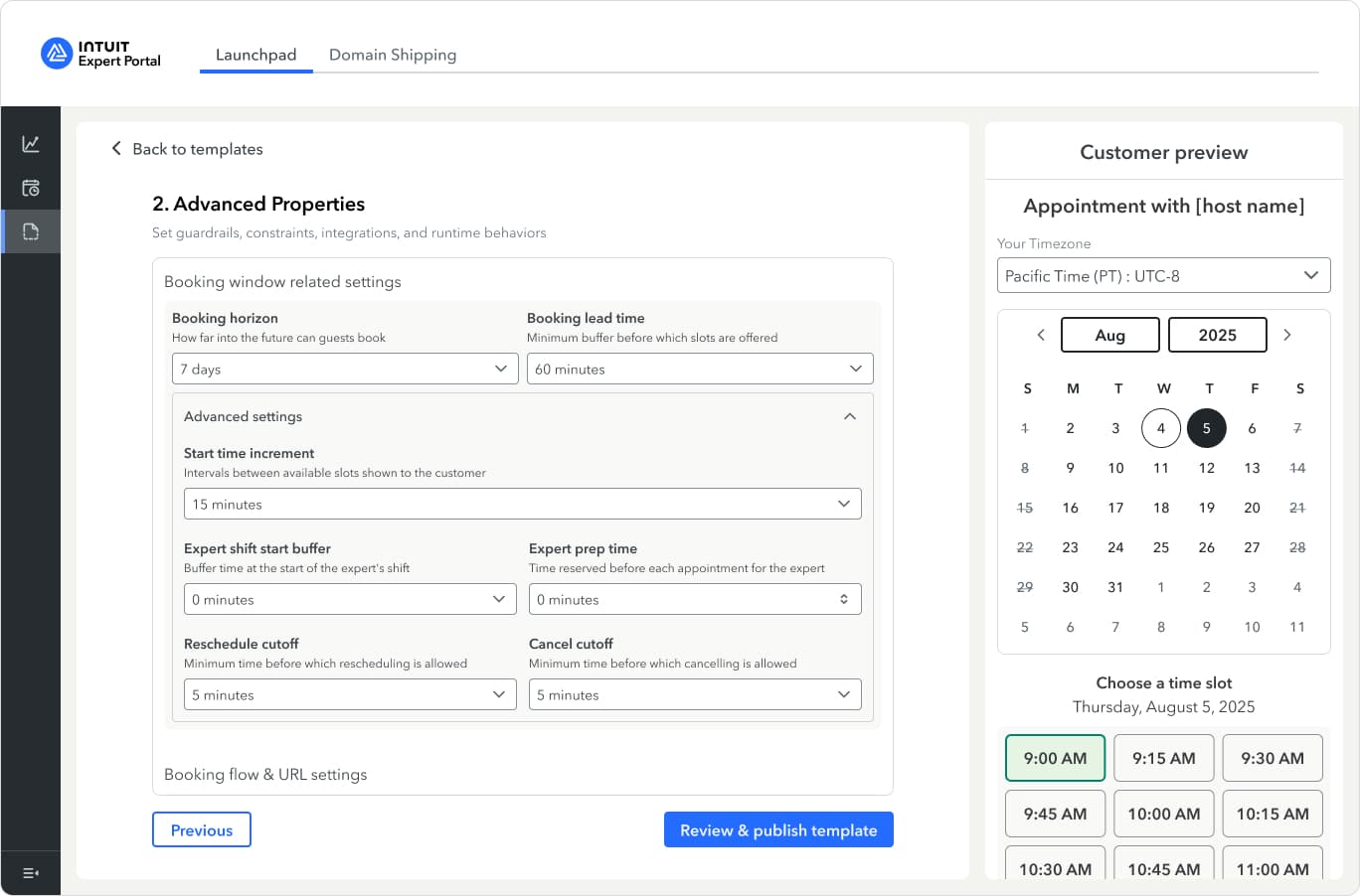 Self-serve back-office interface for appointment configuration and operations