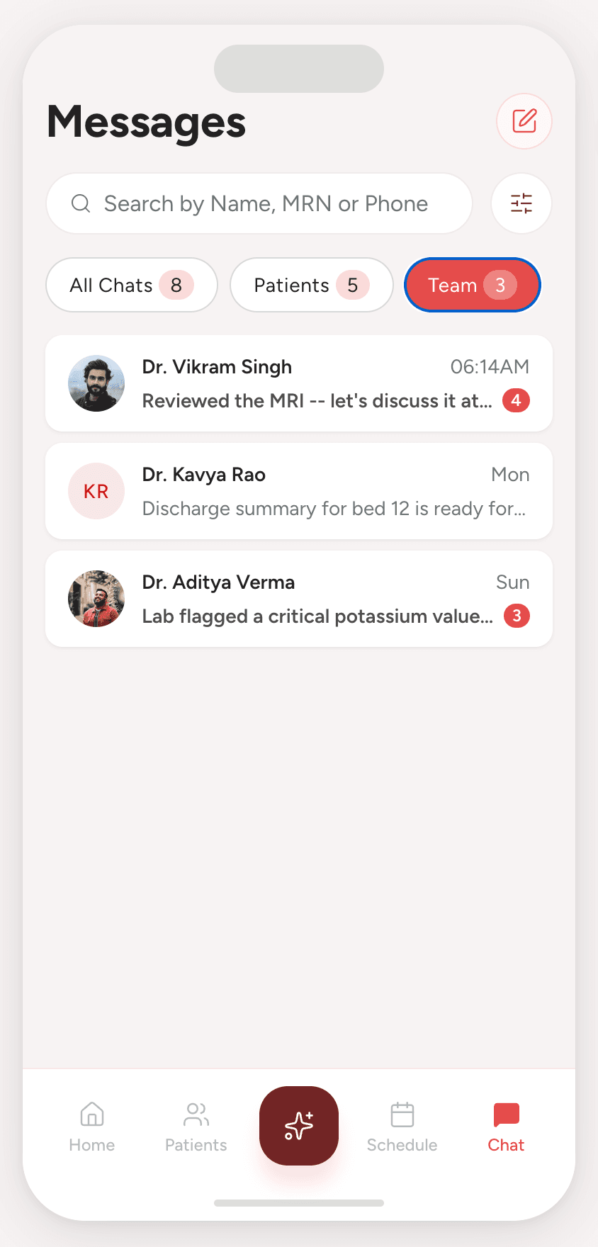 Doctor app 10 screen from the V2 doctor app