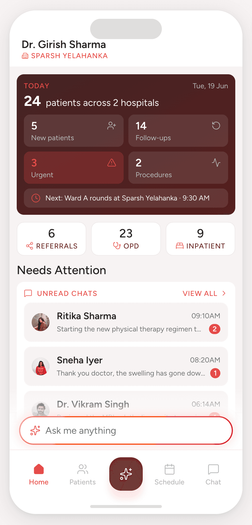 Doctor app 02 screen from the V2 doctor app