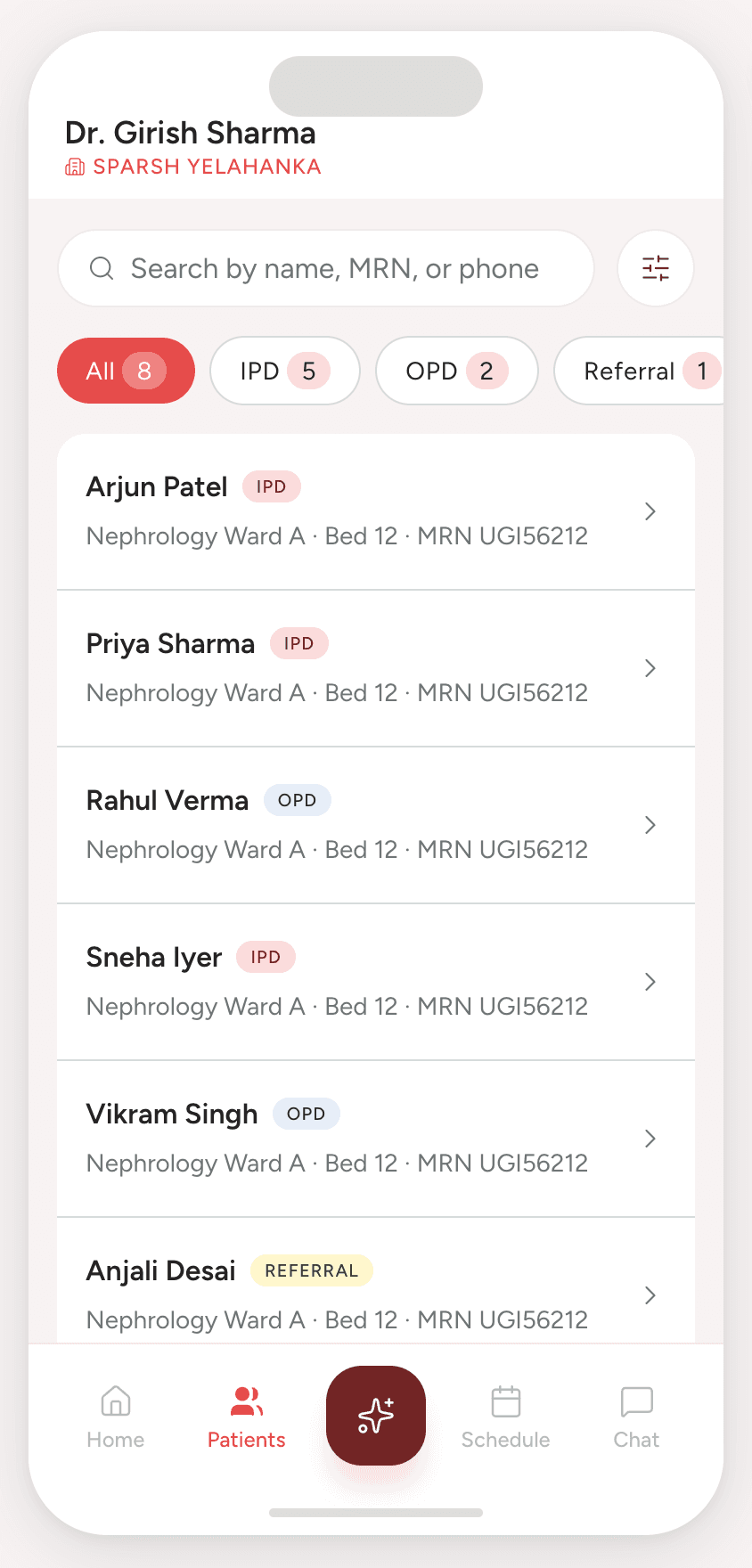 Doctor app 03 screen from the V2 doctor app